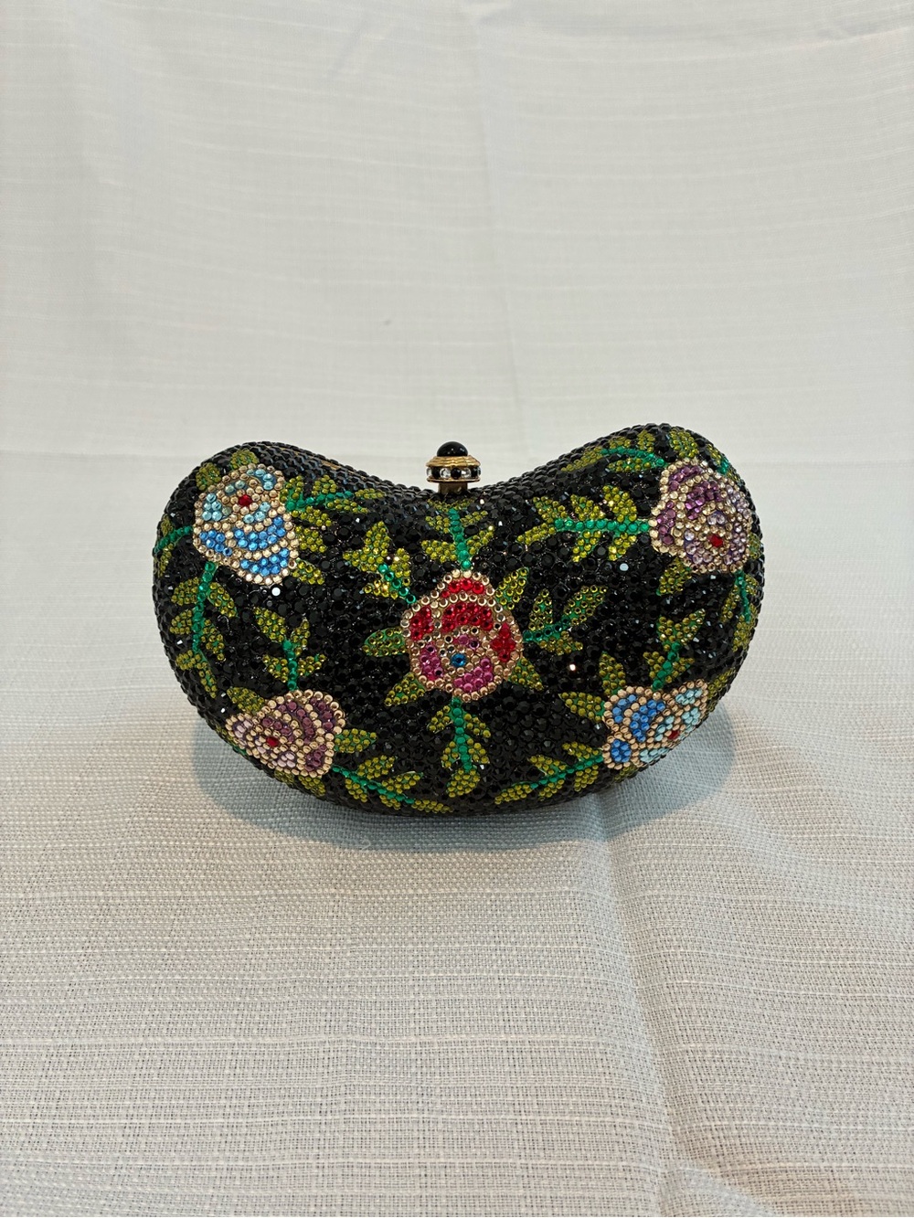 Vintage Crystal Black Ground with Red, Blue, and Purple Flower Clutch